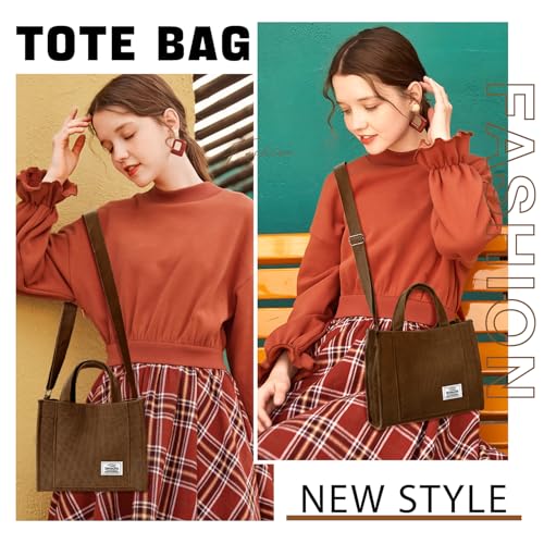 Image of Corduroy Tote Bag for Women Small Satchel Bag Mini Tote Bag Aesthetic Crossbody Handbag - School Work Travel Shopping
