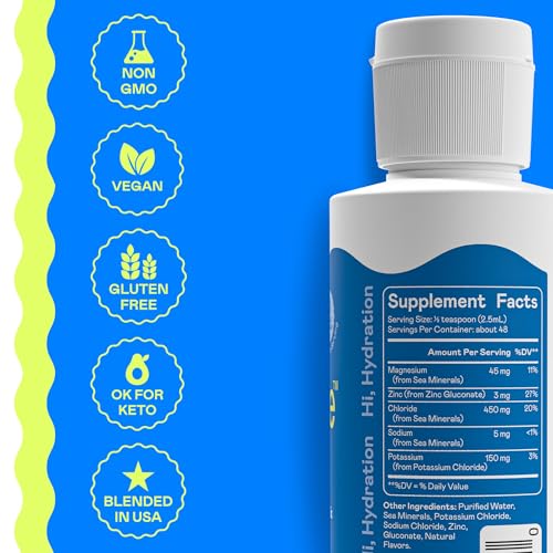 Image of Hi-Lyte Low Sodium Electrolyte Supplement for Immune Support, Fasting and Rapid Hydration | 48 Servings | Magnesium, Potassium, Zinc | Unflavored Mineral Taste Drops