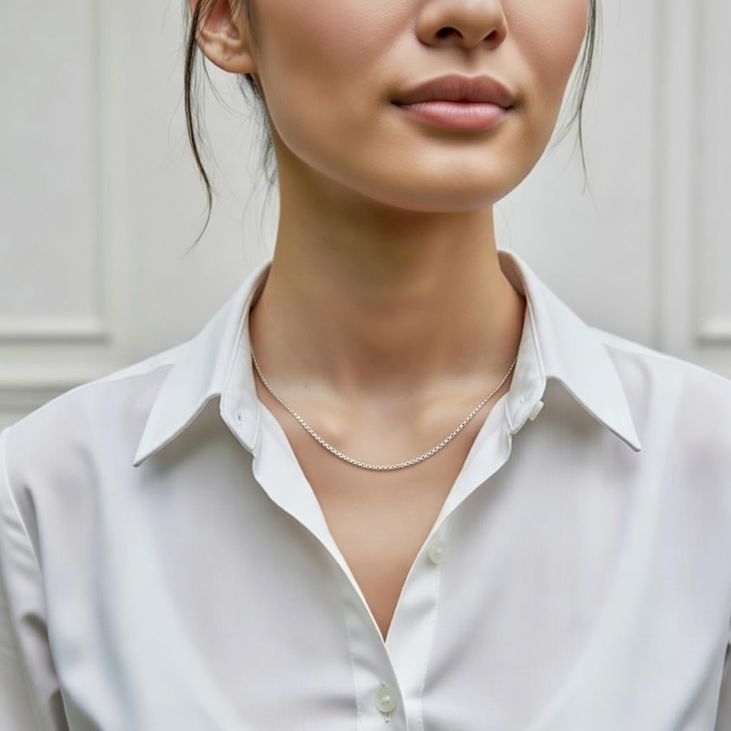 Jewelry Affairs 10k White Real Gold Adjustable Box Link Chain Necklace, 0.7mm, 22"