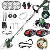 Electric Cordless Weed Wacker Grass Trimmer, 3-in-1 Lightweight Push Weed Eater & Edger Lawn Tool, 24V Brush Cutter Battery Powered with Shoulder Strap and 3 Types Blades for Yard Garden