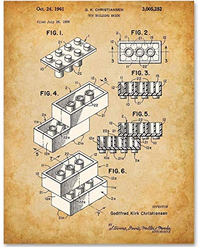 Lego Toy Building Brick Patent - Vintage Toy Poster, Nursery and Playroom Wall Decor, Game Room Antique Display, Cool Gift for Building Block Enthusiast, 11x14 Unframed Art Print Poster
