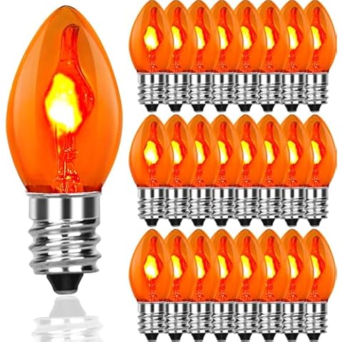 Romasaty C7 Flicker Flame Orange Bulb, Flame Shaped Bulb Dances with a Flickering Glow, 1W, C7/E12 Flame Candelabra Light Bulbs, 25 Pack Cover