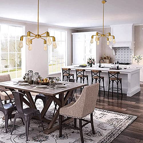 Baoden 6-Lights Fixture Modern Gold Sputnik Chandelier Brushed Brass Mid Century Pendant Light Semi Flush Mount Hanging Lamps For Dining Bedroom Kitchen Lighting #TOP3