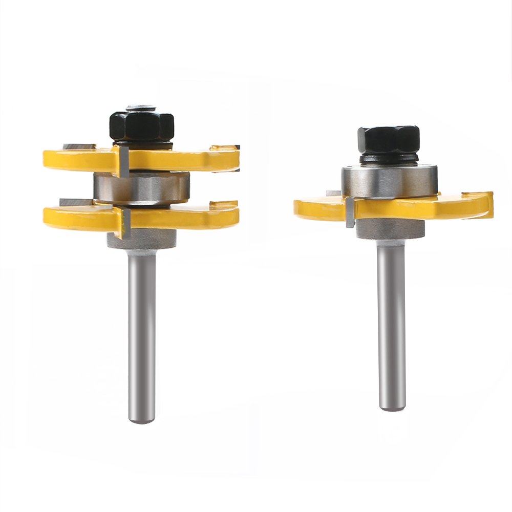Tongue and Groove Router Bit 1/4" Shank Grooving Router Bit Wood Milling Saw Cutter New Woodworking Tools 3 Teeth T Shape,2 pcs