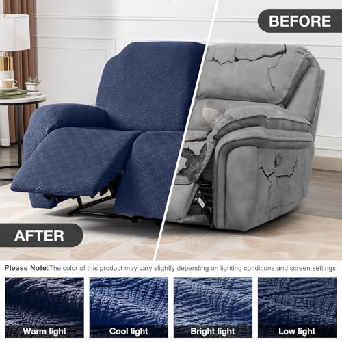 Image of Timeles Recliner Covers Extra Wide Recliner Loveseat Covers Oversized Reclining Couch Covers Sofa Slipcovers Stretch Soft Washable (Two-Seater Oversized, Navy Blue)