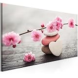 murando - Bilder Spa 100x45 cm Vlies Leinwandbild 1 tlg Kunstdruck modern Wandbilder XXL Wanddekoration Design Wand Bild Panoramabild - Natur Feng Shui Blumen Steine Herz Holz rose b-B-0263-b-a