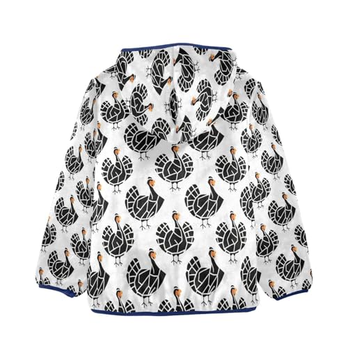 Repeating Turkey Design in Black Toddler Fleece Jacket Girl Boys Hooded Fleece Jacket Coat Warm Outwear Zip-up 3-10T2