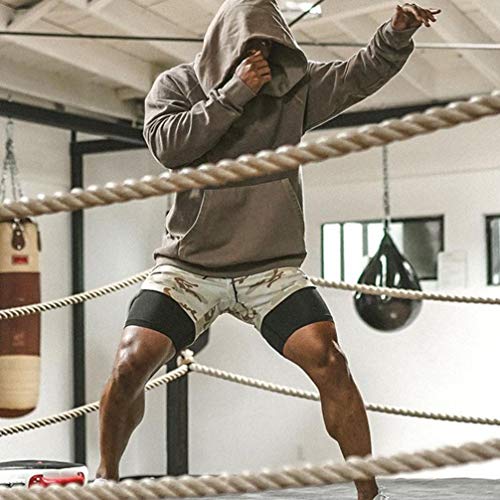 Bermuda masculina KesYOO camuflada de camada dupla esportiva shorts com cordão ajustável e bolsos pa