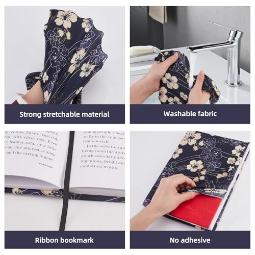 NICENEEDED Flower Stretchable Book Cover, Gold Line Book Sleeve - Image 4