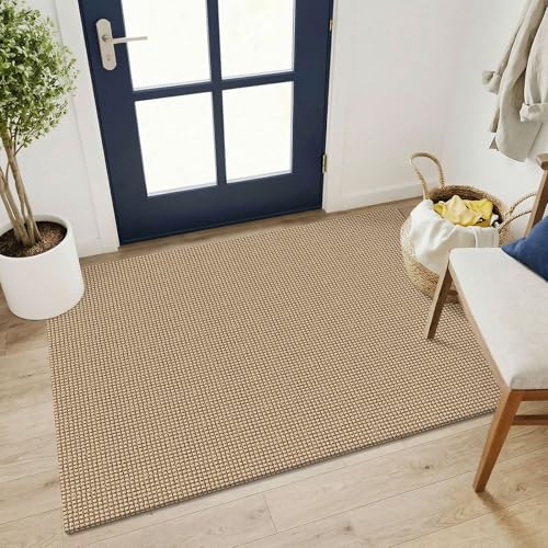 KOZYFLY Washable 3x4 Woven Entry Area Rug Braided Throw Rugs for Entryway Non Slip Door Mat Indoor Outdoor Entrance Front Porch Foyer Carpet for Kitchen mudroom Bathroom Orange Beige/Tan/Brown