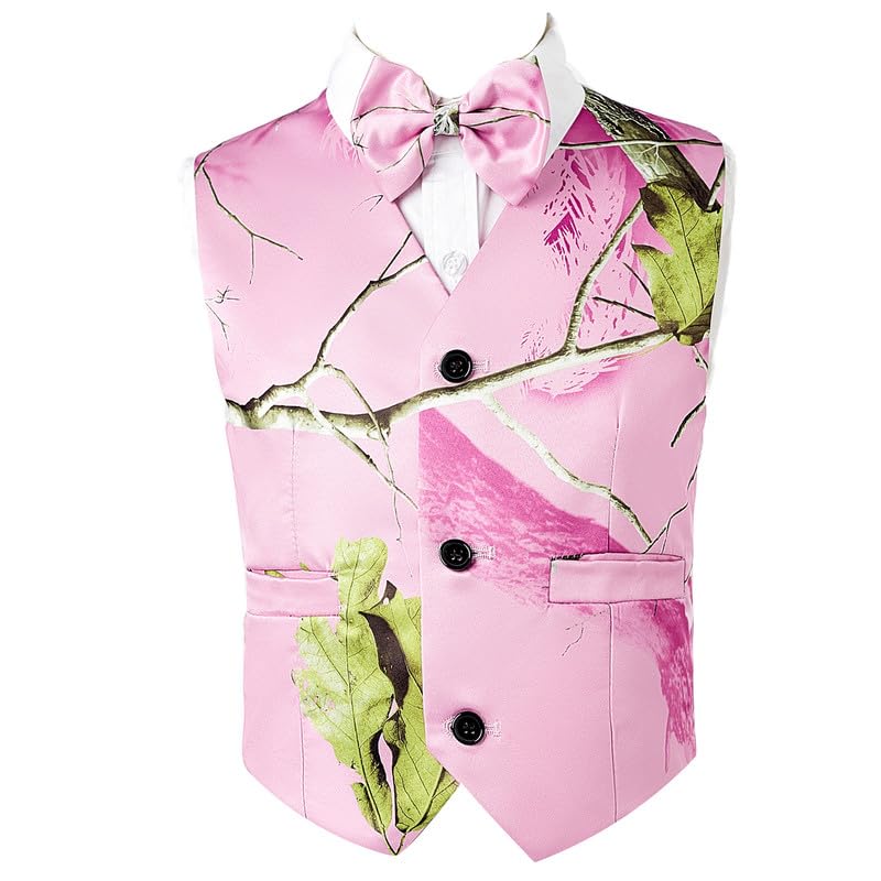 Boys' Pink Camo Vest 3 Buttons 2 Side Pockets Matching Bow Tie