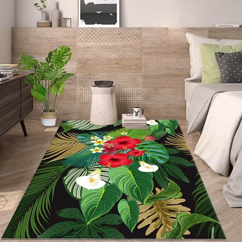 Tapete decorativo con hojas de palma y flores hibisco 5x7ft miniatura 3