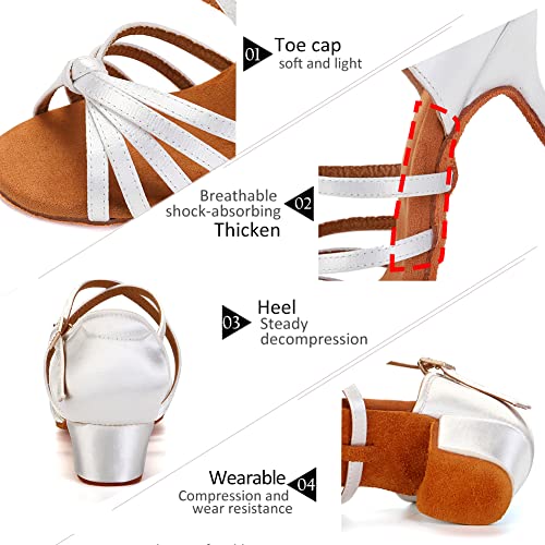 DKZSYIM Women's Satin Latin Dance Shoes Ballroom Salsa Performance Practice Dancing Shoes,Model LP-1217ZS3