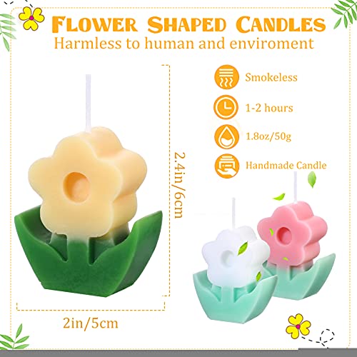 3 Pcs Flower Shaped, Aesthetic, Cool, Cute, Danish Pastel Room Decor Paraffin Soy Funky Scented Candle Bridal Showers For Gift Wedding Party Favors (Pink, White, Yellow) #TOP1