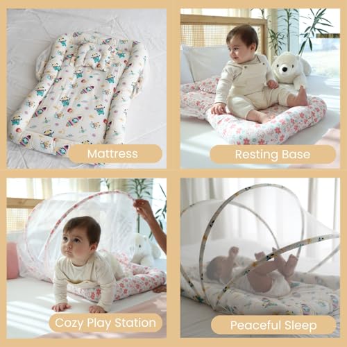 Image of TIDY SLEEP Mattress with Mosquito Net, Mattress for New Born, 0M+, Mosquito Protection Bed, Size: 90cm x 65cm x 10cm White Space
