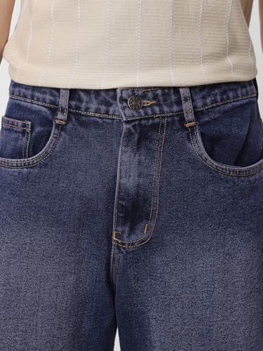 Image of Neostreak Men's Loose Baggy Fit Heavy Washed Jeans Non-Stretchable