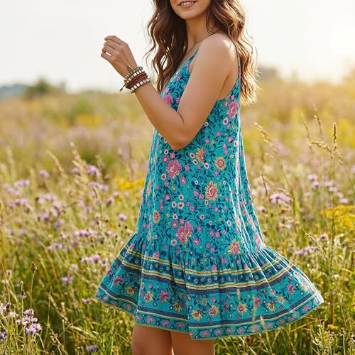 Image of Watoriwa Women Summer Boho Mini Dress | Spaghetti Strap, Sundress, Beach, Casual, Coverup