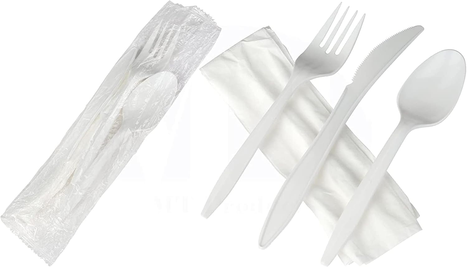 MT Products White Individually Wrapped Cutlery Plastic Utensils - Disposable Silverware Set - Pack of 500