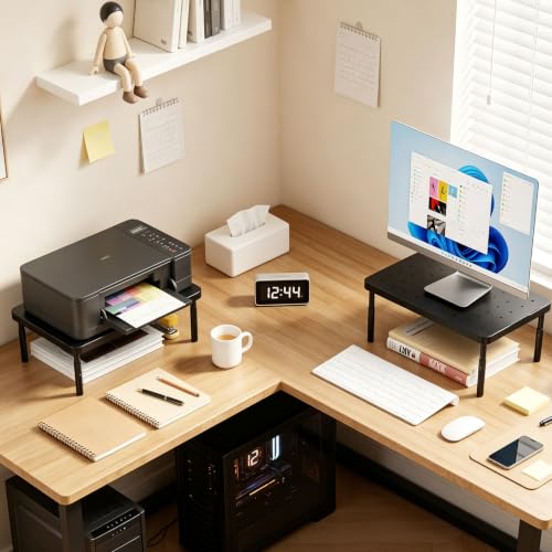 Image of WALI Monitor Riser for Desk, 3 Height Adjustable Laptop Riser with Airflow Vents, Desk Organizer for Computer /Printer /Notebook, 2-Pack for Dual Monitor Setup, Black (PTT001‑2)
