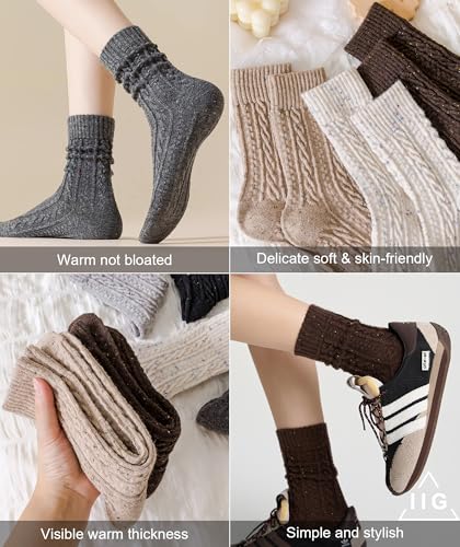 Image of IIG Cute Warm Wool Socks for Women Super Cozy Thick Crew Winter Socks Gifts, 5 Pairs