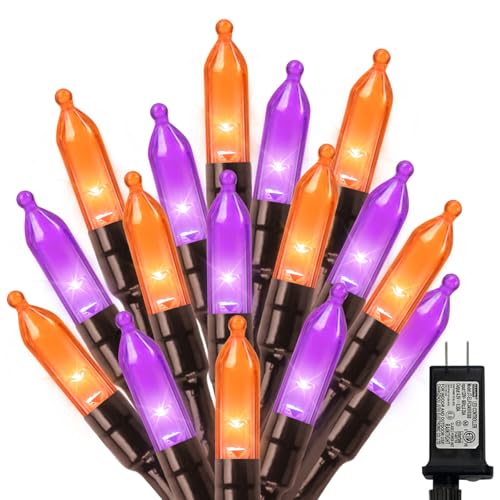 LAMPHOME Orange Purple Halloween String Lights Outdoor 32.5FT 100 LED Waterproof Christmas Lights with 16 Lighting Modes for Halloween Garden Party Christmas Xmas Tree Lights Decor