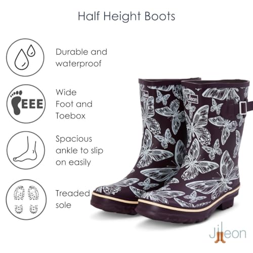 Jileon Mid Calf Rain Boots - Specially Designed For Wide Feet, Ankles or Calves - Half Height Waterproof Durable Wide Calf Rain Boots3