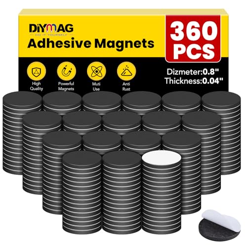 DIYMAG Magnets with Adhesive Backing, 360Pcs Diameter 0.8’’ x 0.04” Fridge Magnet Dot Classroom Must Have Round Magnetic Tape Flexible Sheets for Crafts Whiteboard Refrigerator Easy Peel and Stick
