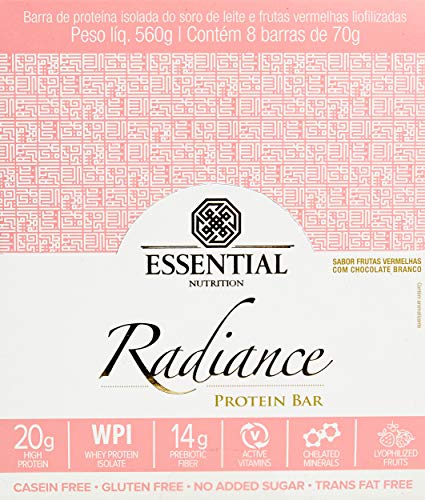 Essential Nutrition Radiance Barra de proteínas, Sabor Frutas Vermelhas com Chocolate Branco, 8 Unid