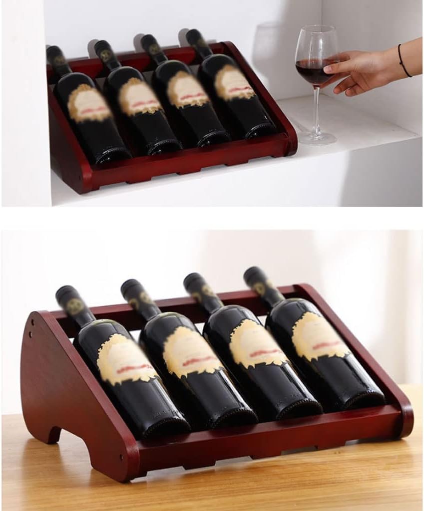 Wine Bottle Holder Wine Rack Wine Storage Wooden Wine Rack Can Hold 4 Bottle Wine Holder Cabinet Shelf Free Standing Holders Barware Storage Home Kitchen Bar Tools Wine Holder ( Color : Wine red )