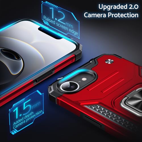 Etui iPhone 16e blindé avec anneau de support magnétique intégré rouge