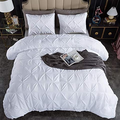 Andency White Queen Comforter Set(90x90Inch), 3 Pieces Cute Pinch Pleat Bedding Comforters & Sets for Queen Bed, Soft Lightweight Fluffy Down Alternative All Season Bed Set Cover