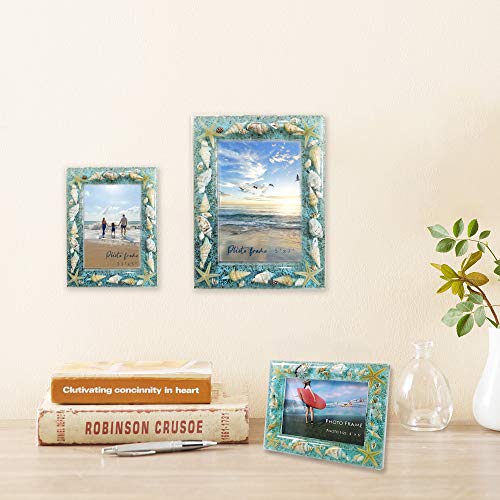 Walcohome Life's A Beach! Our Tropical 4X6 Picture Frame Themed Seascape Makes A Perfect Backdrop For Your Vacation Memories Hand Crafted Tabletop & Wall Display Home Decor Nautical 4X6 Seashell #TOP3