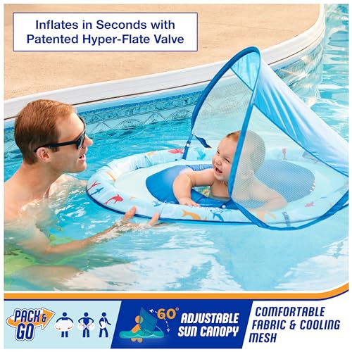 Swimways Baby Spring Float, Baby Pool Float with Canopy & UPF Protection, Swimming Pool Accessories for Kids 9-24 Months, Shark