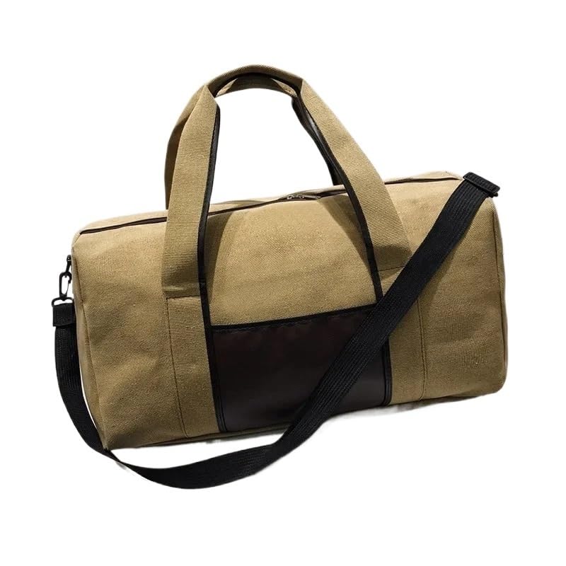 Canvas Simple Travel Luggage Handbags Solid Durable Duffel Shoulder Bags Crossbody Weekend Carry Organizer for Men Women(Khaki)