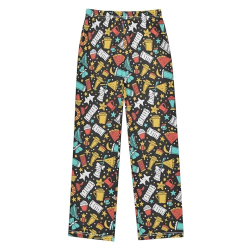 ALAZA Graphics Stars and Donuts Black Pajamas Bottoms with Pockets Comfy Pjs Sleepwear Elastic Waistband Pajamas Pants Lounge Pants for 6-14 Years