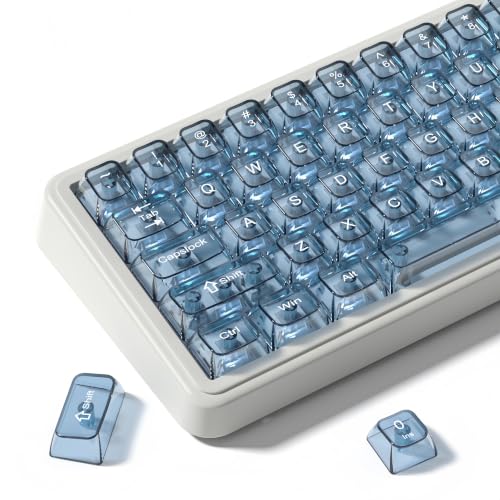 Image of dagaladoo Slate Blue Clear keycaps,Transparent Keyboard keycaps,Jelly Key caps Set,Shine Through keycap,MDA Profile Keyboard caps for Mx Switches Mechanical Keyboard(115key)