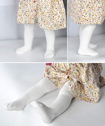 Image of EPEIUS Baby Girl Tights Cable Knit Cotton Seamless Footed Leggings 0-6Y | STAY-UP BABY TIGHTS. High elastic waist, smooth toe. Fits 0-3m newborn, infant & toddler. Ideal for daily wear & dresses.