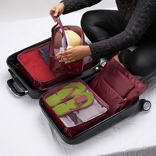 Organizador de Mala Viagem Necessaire Kit 6 Peças Vinho CBRN20461 - Commerce Brasil