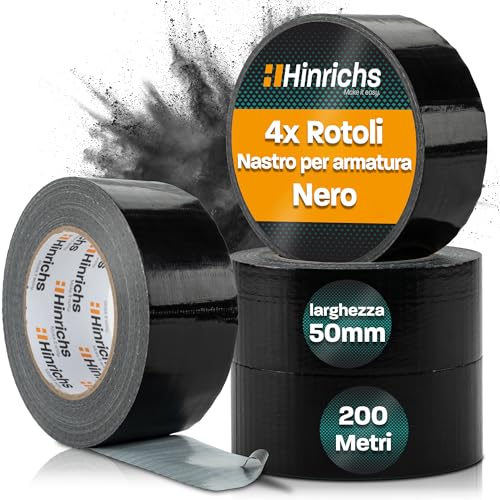 Hinrichs Nastro Telato Nero - 4 Rotoli 50m x 50mm