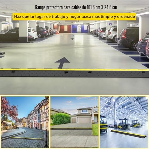 Miniatura 2 de Vevor Rampa De Protección De Cable 5 Piezas 2 Vías Canaleta Pasacables De Suelo 3,2x3,1cm Protector De Cables Caucho Y Pvc Capacidad De Carga 4,989kg Cubiertas De Suelo Para Cables Negro Y Amarillo
