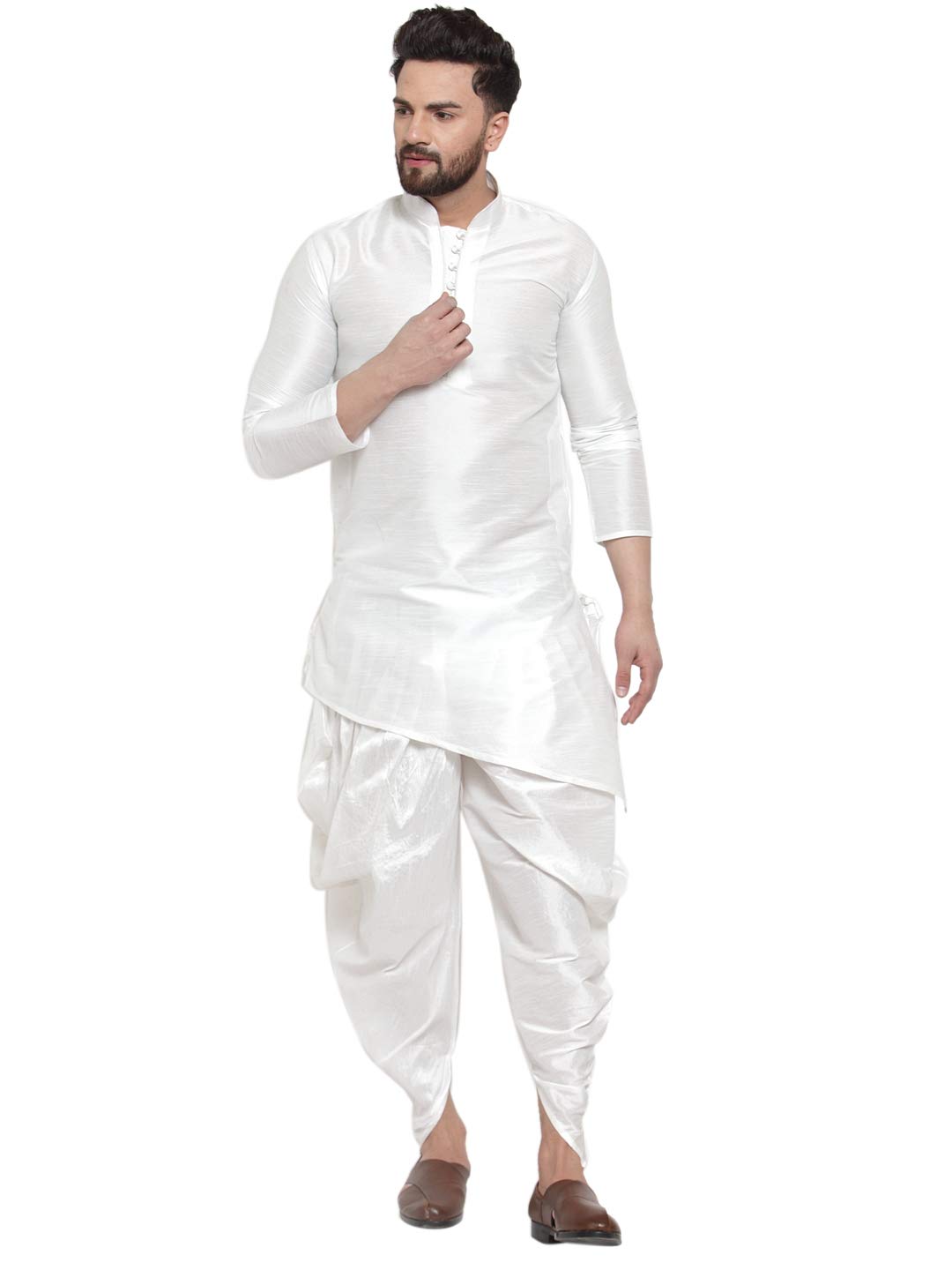 Saifoo Men's Self Design Kurta and Dhoti Pant Sets