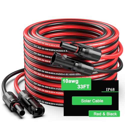JXMXRPV 33Ft Solar Panels Extension Cables, 6mm&sup2; PV Cable with Male and Female Connectors, IP...