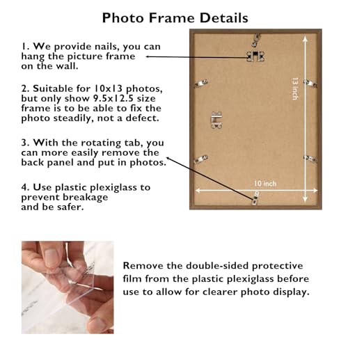 Image of JCJMY 10x13 Picture Frame Brown for Wall Hanging, Wall Mounting Horizontally or Vertically, 10 x 13 Wall Gallery Poster Photo Frame with Shatter Resistant Plexiglass, Brown