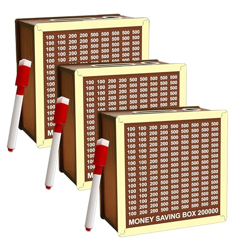 Image of SWAGSTATION Money Saving Box for Kids and Adults | Wooden Money Bank with Lock | Big Size Piggy Bank 2 Lakh Target | 1 Lakh Saving Box with Numbers | Undiyal Hundi Piggy Bank (Money Box Pack of 3)