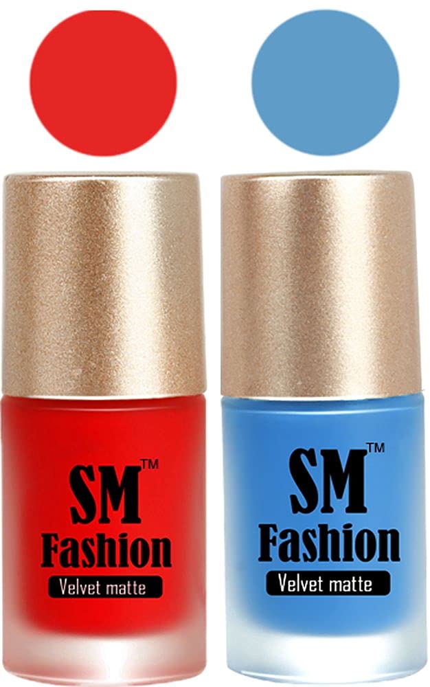 SM FASHION Nail Polishes, Red-Navy Blue Velvet Matte Nail Paint Combo Set of 2 Pcs 7ml each-image-39