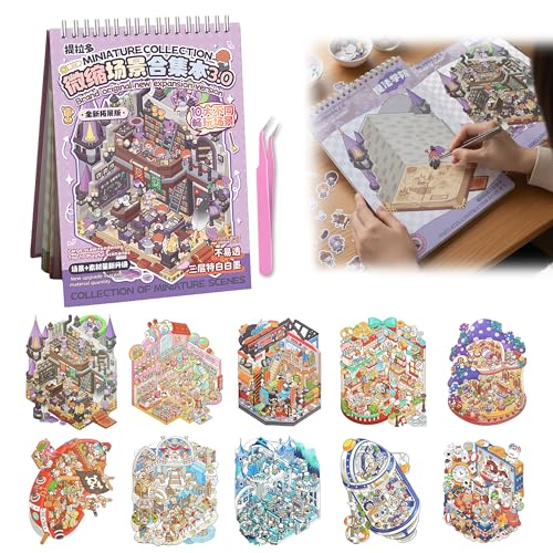 Image of Esspoxi 3D Sticker Scenes for Adults, Miniature Sticker Scene Book for Stress & Anxiety Relief, 10 DIY Fun Relaxing Scenes for Family Fun, Cafe, Party, Home Decor, Graduation, Christmas