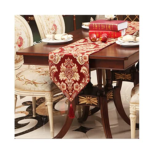 Chemin de table rouge broderie fleurs vintage en soie 33x230 cm pour deco table mariage