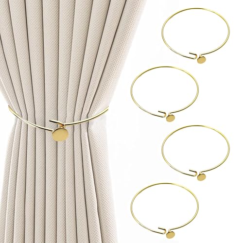 4 Stück Goldener Vorhanghalter, Dekorative Vorhang Raffhalter aus Metall, Einfacher Stil Gardinenhalter für Wohnräume Schlafzimmer Büro Deko,...