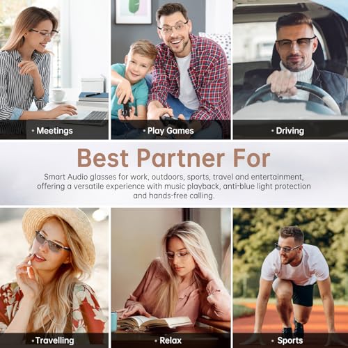 Bluetooth Audio Smart Glasses, Blue Light Glasses for Women Men, Remote Shooting, Open Ear Sound Mic & Speakers, Magnetic Charging, Color-Changing... - Image 6