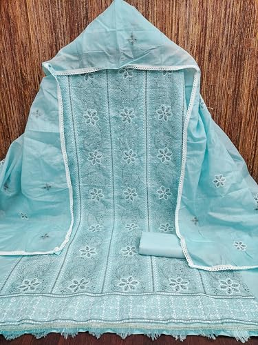 Image of Sidhidata Women's Poly Cotton Embroidery Work Unstitched Salwar Suit Dress Material With Embroidered Dupatta (DM Devika Free Size)